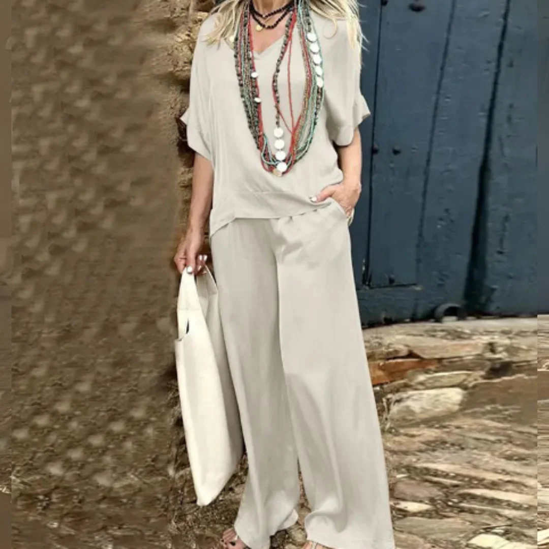 Women's Two-Piece Set – Airy Top – Wide Trousers – Comfortable Fit Casual Look - Image 4