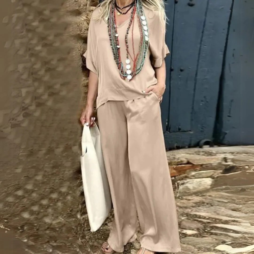Women's Two-Piece Set – Airy Top – Wide Trousers – Comfortable Fit Casual Look - Image 5