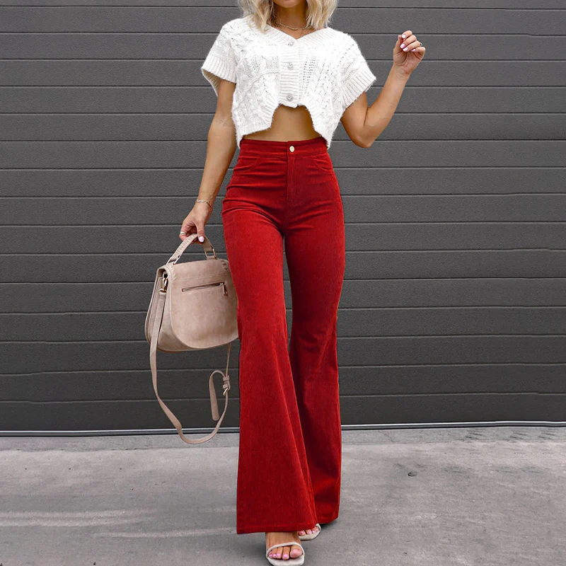 Women's Trousers – High Waist – Corduroy – Flared Legs – Flattering Fit - Image 6