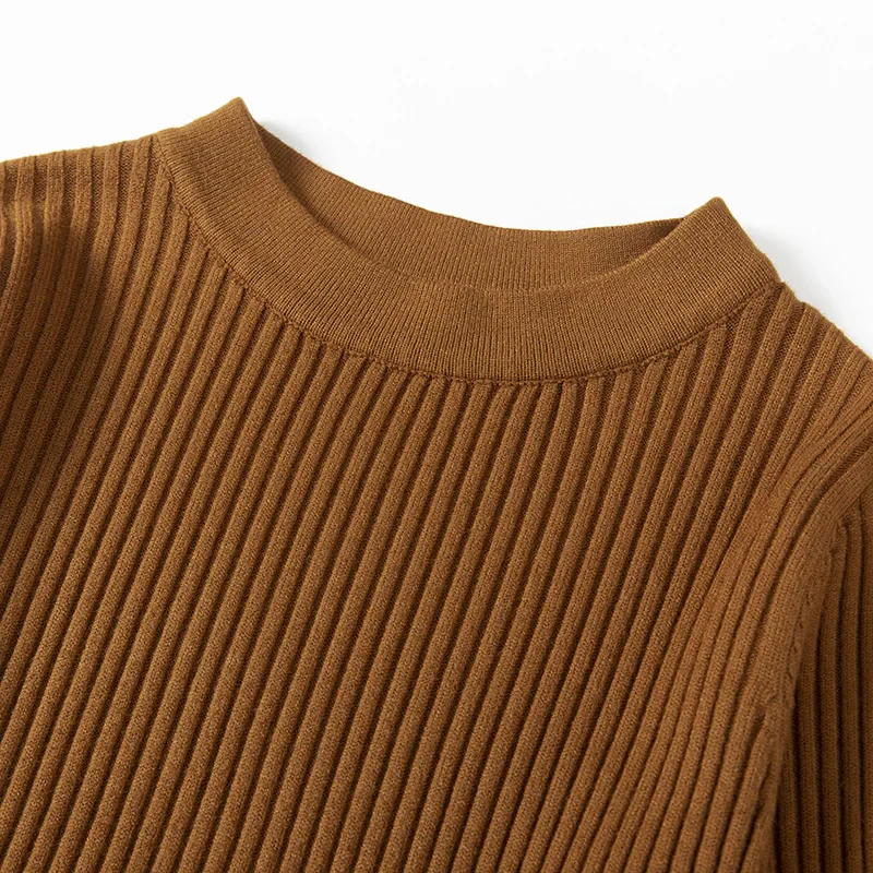 Women's Knit Dress – Ribbed Texture – A-line Fit – Long Sleeves – Mini Length - Image 13