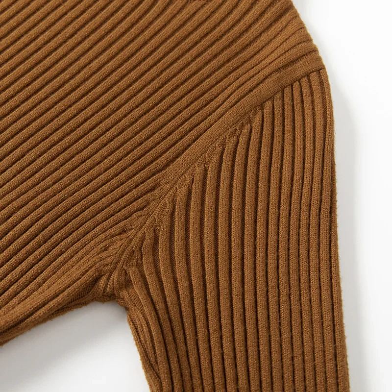 Women's Knit Dress – Ribbed Texture – A-line Fit – Long Sleeves – Mini Length - Image 14