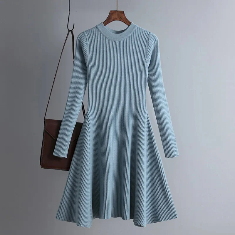 Women's Knit Dress – Ribbed Texture – A-line Fit – Long Sleeves – Mini Length - Image 3