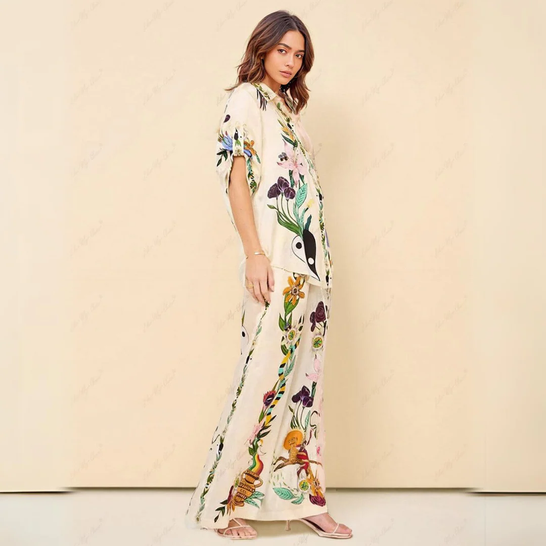 Ladies Set – Satin-Look Blouse and Shorts – Relaxed Fit – Short Sleeves – Luxury Print - Image 9