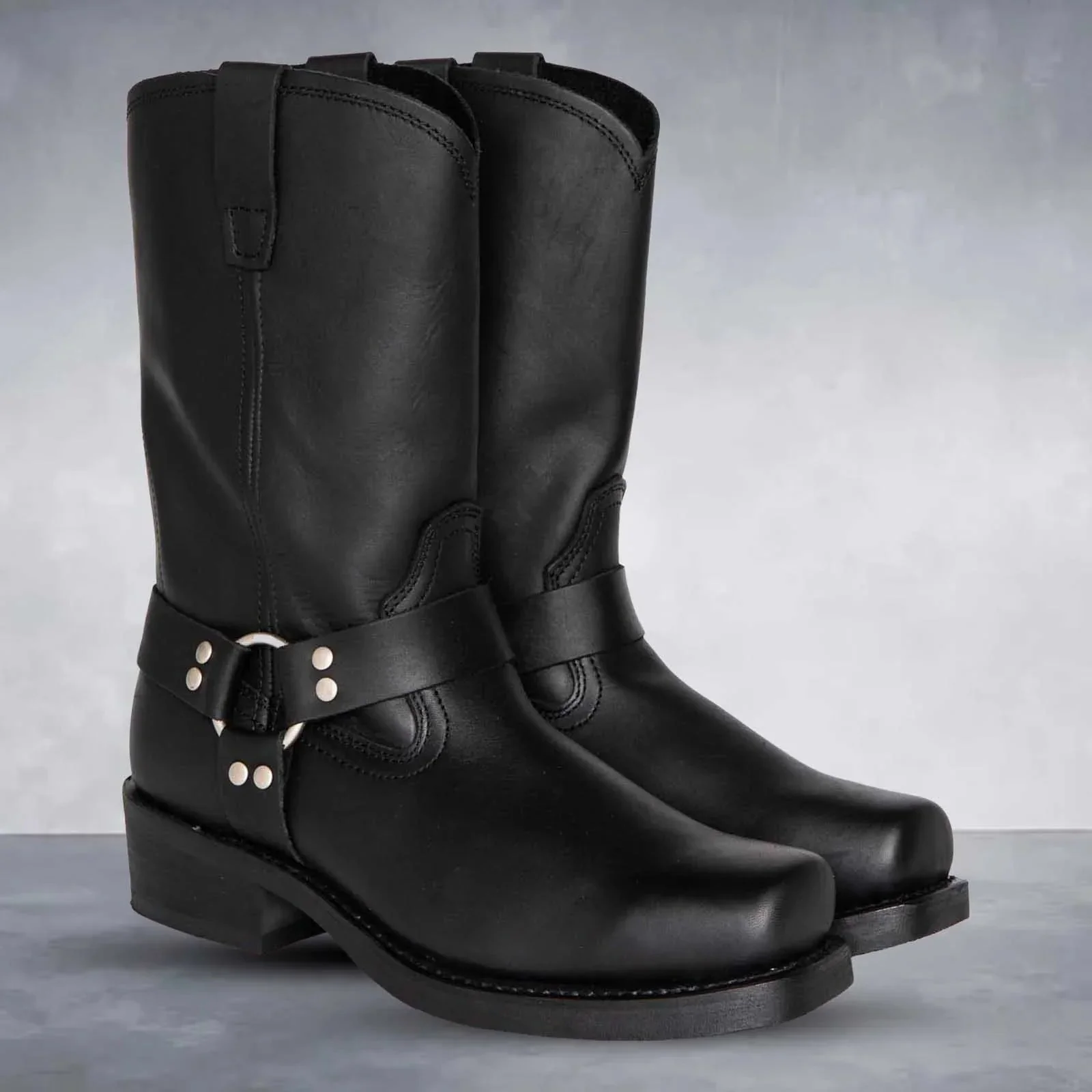 Men's Cowboy Boots – Leather – Mid-calf – Harness detail – Slip-On Model - Image 2