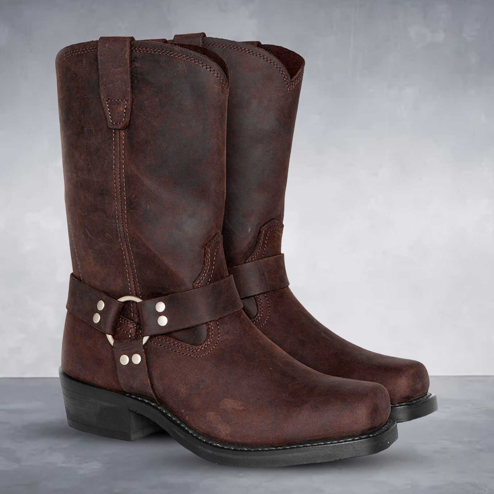 Men's Cowboy Boots – Leather – Mid-calf – Harness detail – Slip-On Model - Image 3