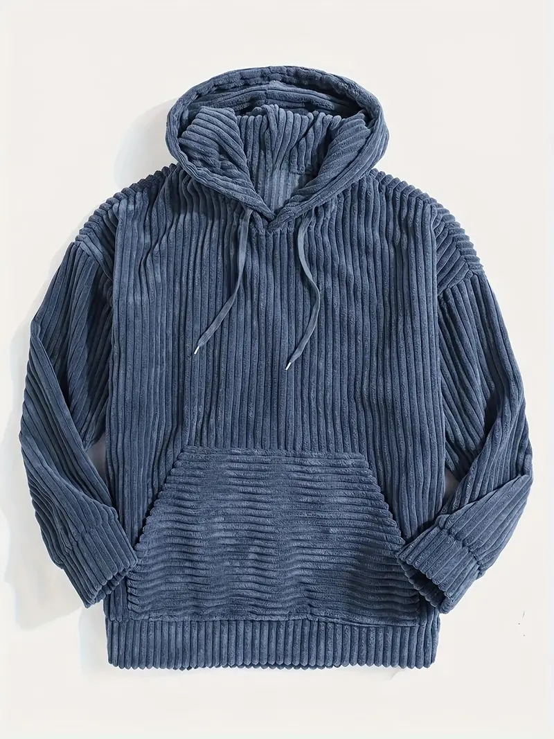 Men's Hoodie Sweater – Corduroy – Relaxed Fit – With Hood and Kangaroo Pocket - Image 4