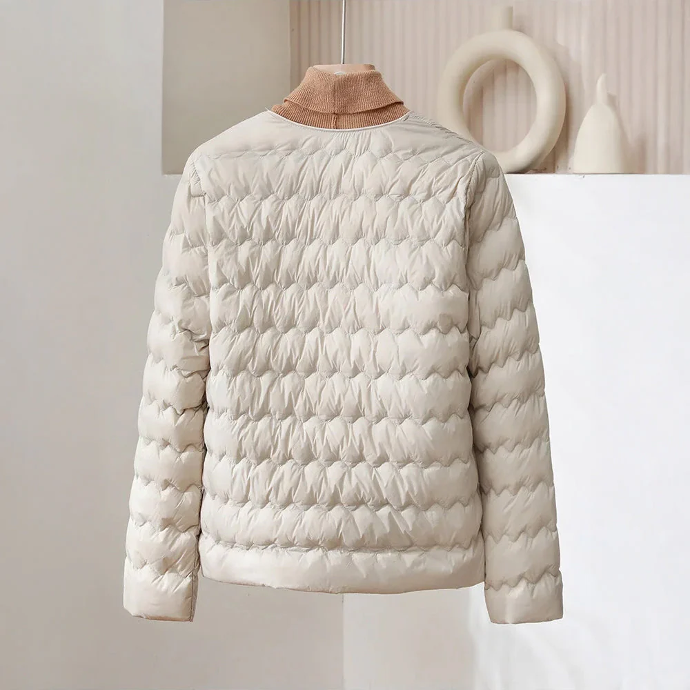 Valentina Quilted Regular Fit Down Jacket | Button Front Collarless Jacket - Image 2