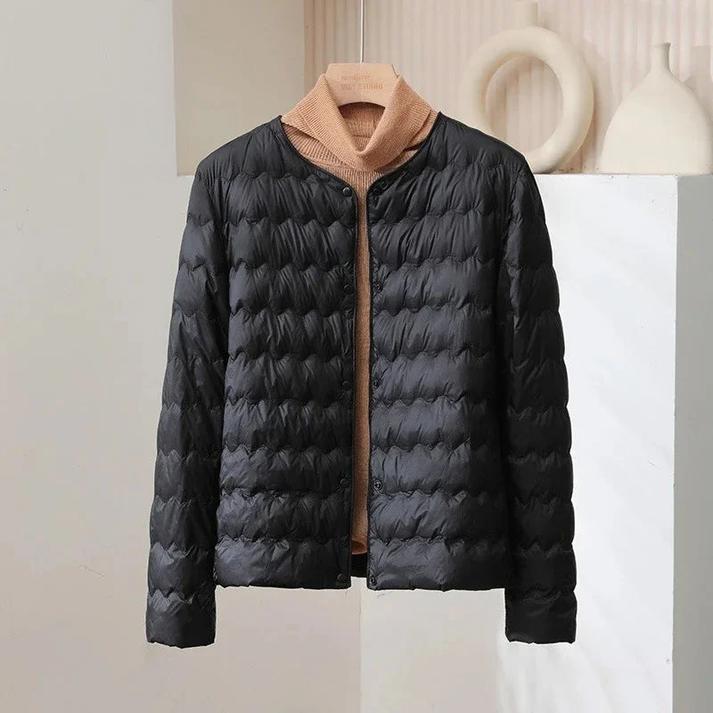 Valentina Quilted Regular Fit Down Jacket | Button Front Collarless Jacket - Image 3