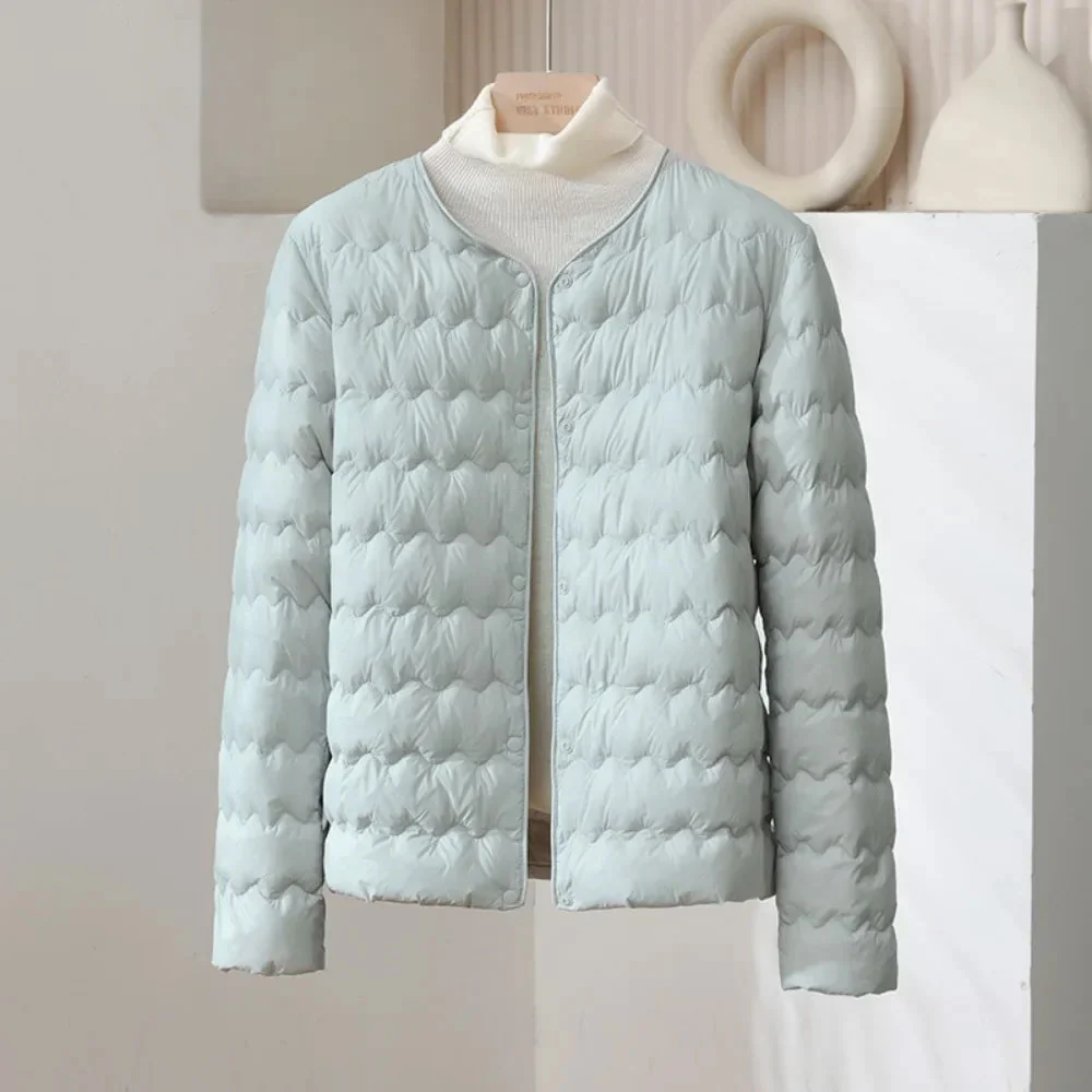 Valentina Quilted Regular Fit Down Jacket | Button Front Collarless Jacket - Image 4