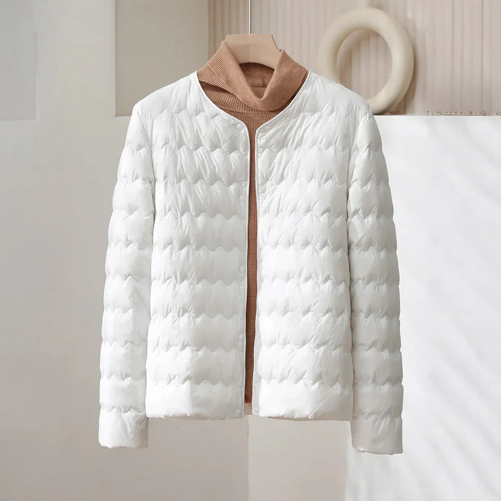 Valentina Quilted Regular Fit Down Jacket | Button Front Collarless Jacket - Image 5