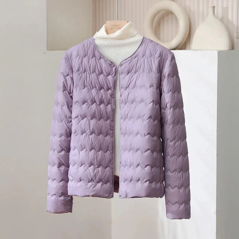 Valentina Quilted Regular Fit Down Jacket | Button Front Collarless Jacket - Image 6