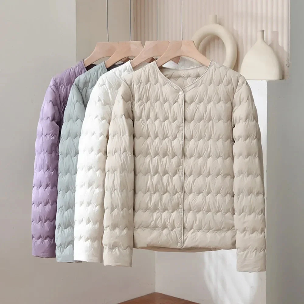 Valentina Quilted Regular Fit Down Jacket | Button Front Collarless Jacket - Image 7