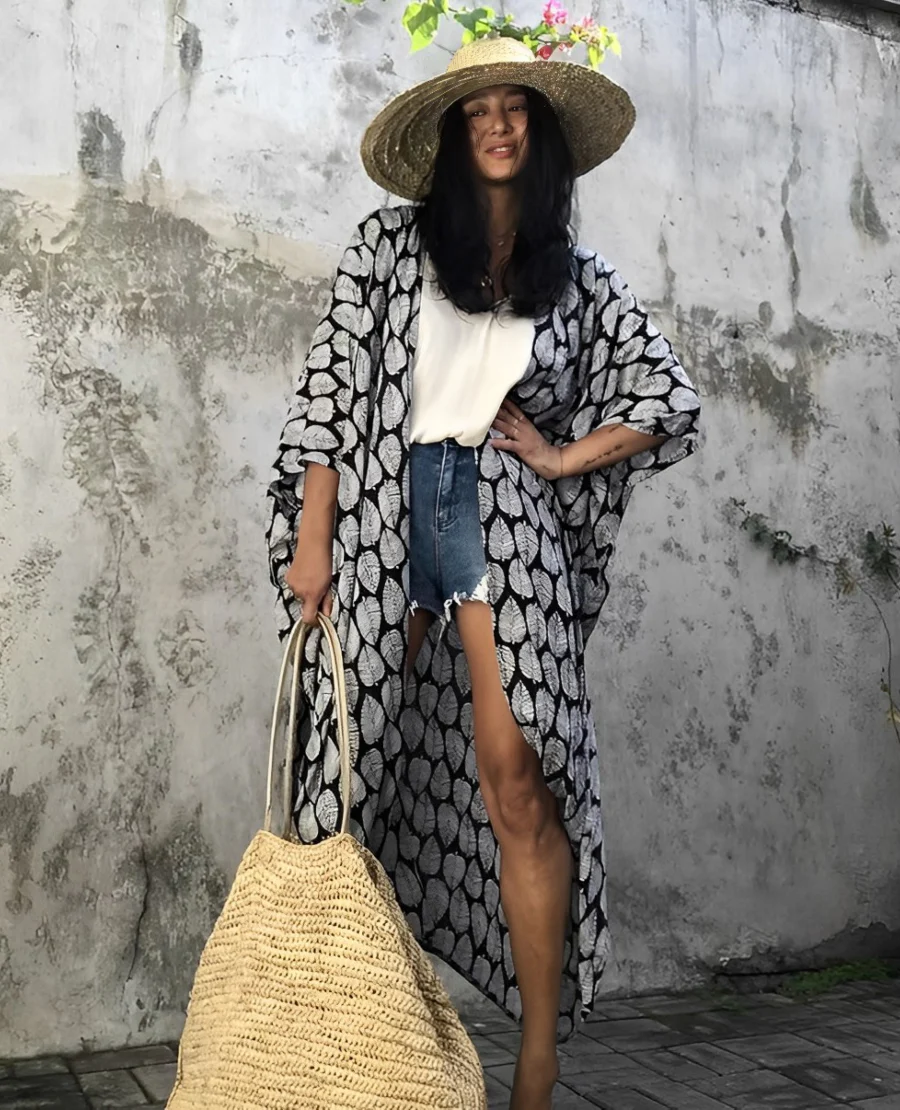 Women's Kaftan Dress – Lightweight Fabric – V-Neck – Waist Belt – Asymmetrical Hem - Image 8