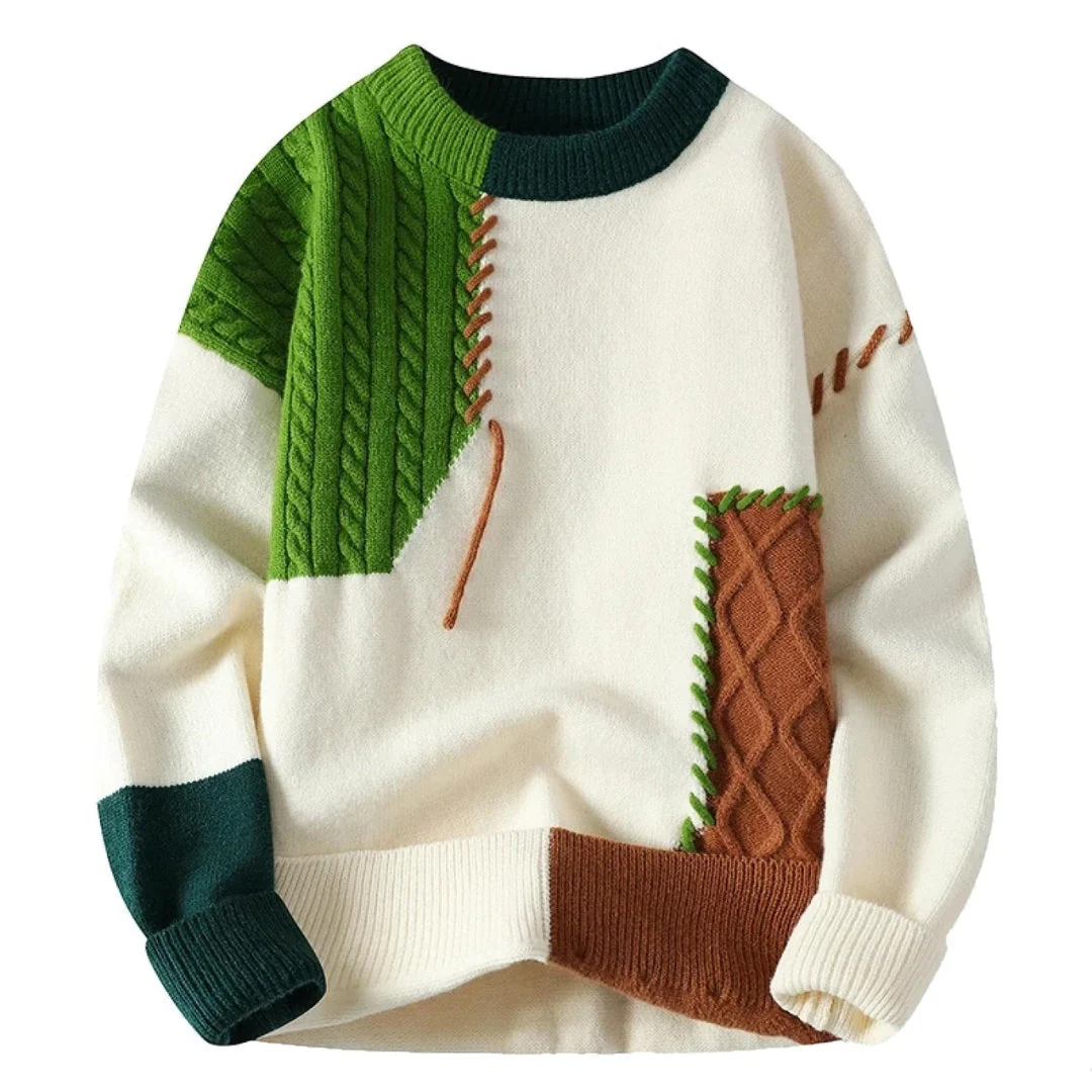 Women's Sweater – Patchwork Knit – Relaxed Fit – Ribbed Edges – Handmade Design - Image 4