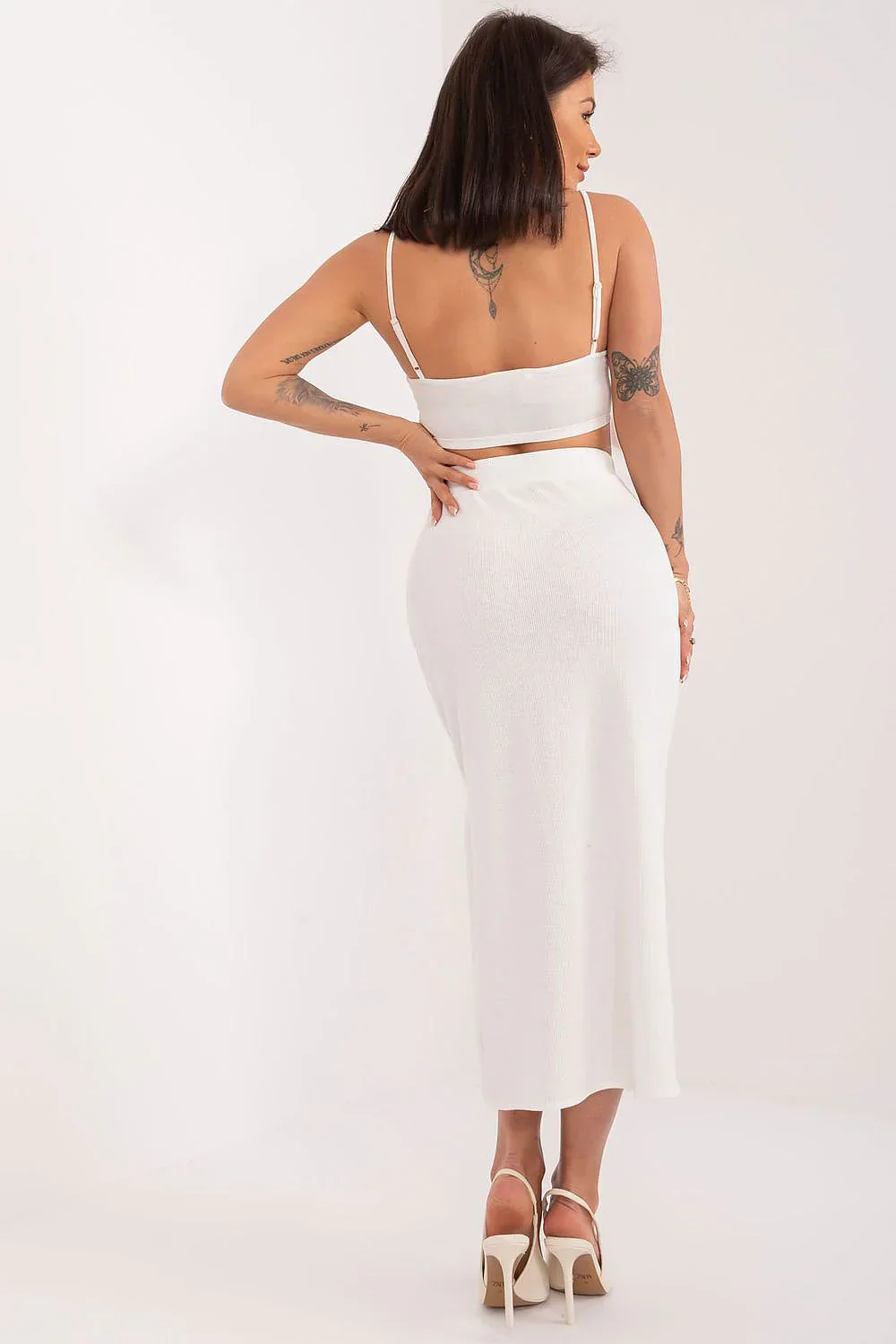 Ladies Two-Piece Set – Crop Top With Deep Neckline – Bodycon Midi Skirt With Split - Image 2