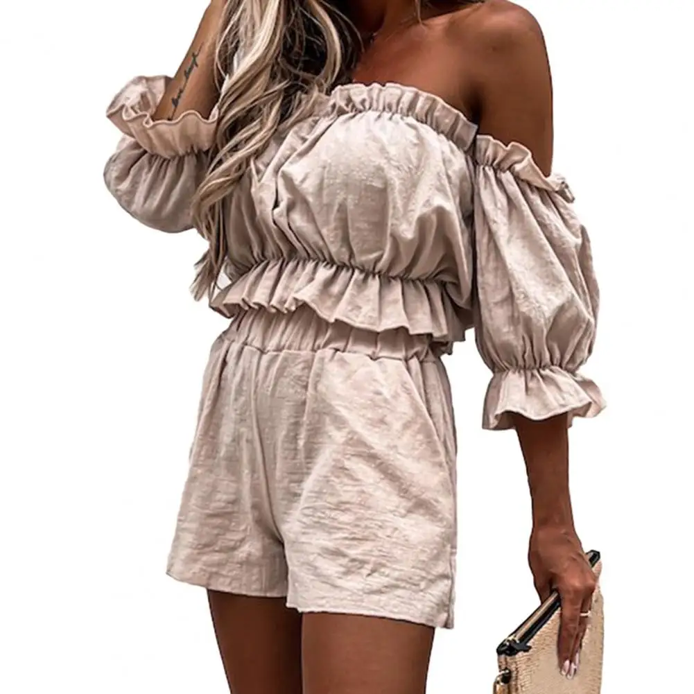 Women's Two-Piece Set – Off-Shoulder Crop Top – High Waist Shorts – Airy Fit - Image 8