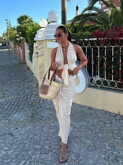 Ladies Two-Piece Set – Halter Top with Bow – Long Figure-hugging Skirt – Elegant & Casual - Image 6