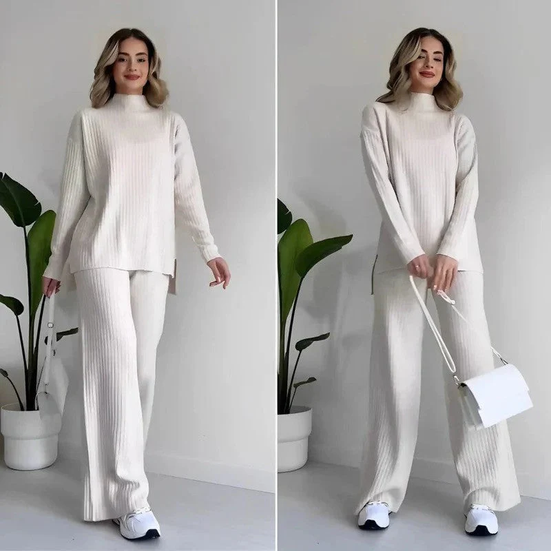 Women's Lounge Set – Ribbed – Turtleneck Sweater – Wide-Leg Pants – Relaxed Fit - Image 3