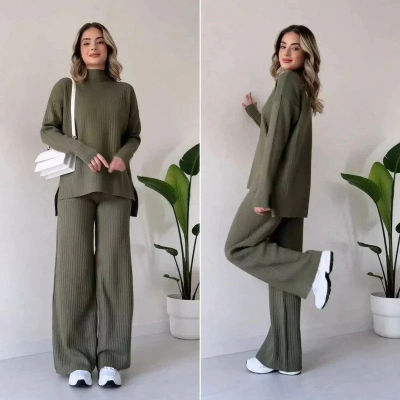 Women's Lounge Set – Ribbed – Turtleneck Sweater – Wide-Leg Pants – Relaxed Fit - Image 4