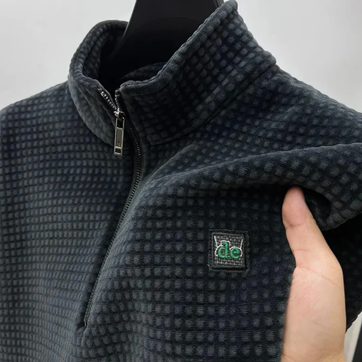 Men's Sweater - Waffle Texture - Quarter Zip - Breathable - Comfortable Fit - Image 2