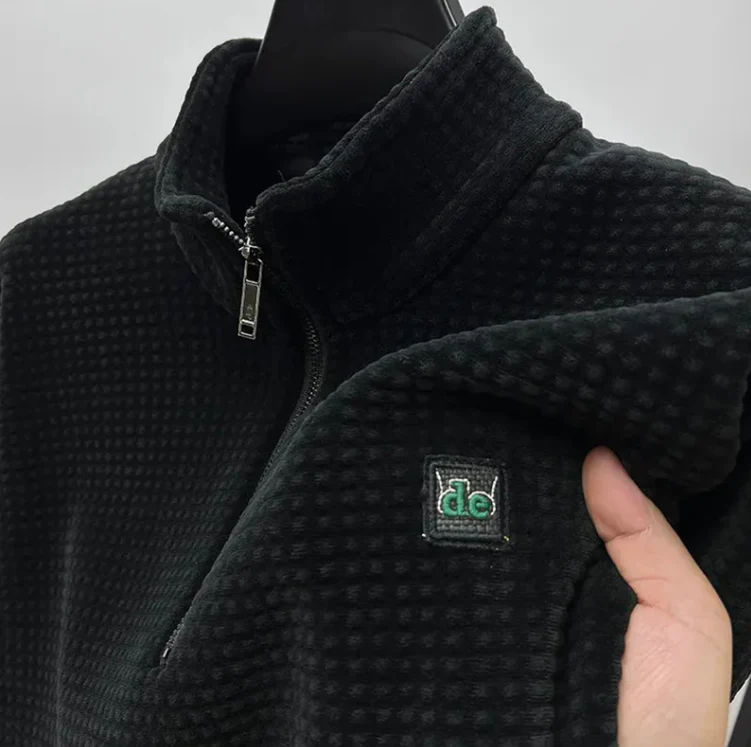 Men's Sweater - Waffle Texture - Quarter Zip - Breathable - Comfortable Fit - Image 3