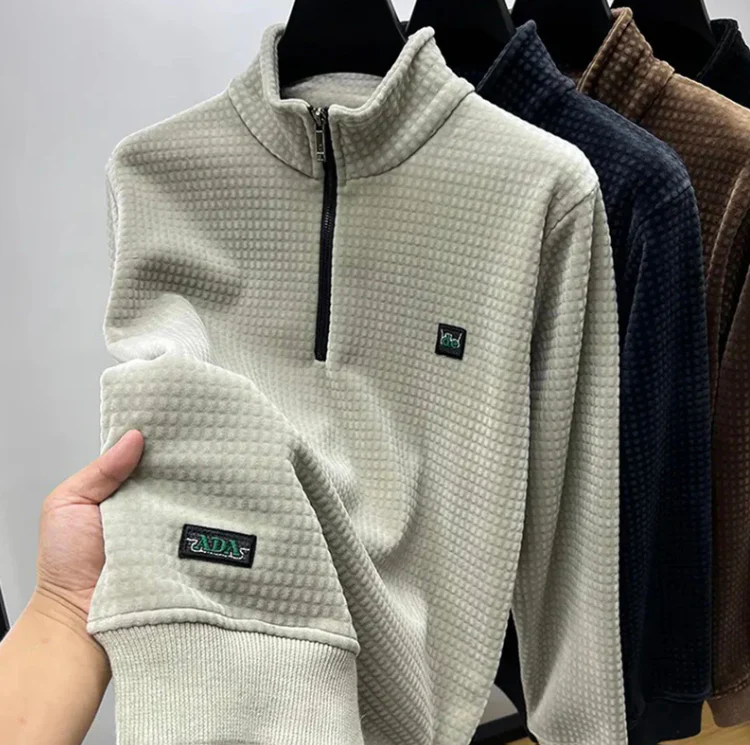 Men's Sweater - Waffle Texture - Quarter Zip - Breathable - Comfortable Fit - Image 5