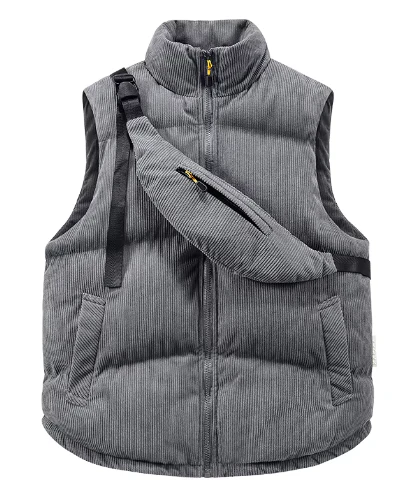 Men's Bodywarmer - Quilted Corduroy - High Collar - Zip Closure - Adjustable Fit - Image 2
