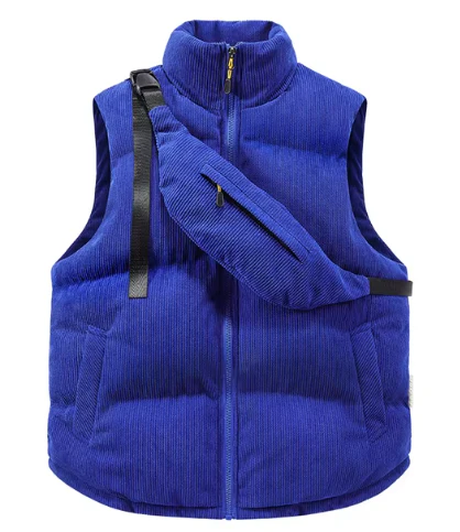 Men's Bodywarmer - Quilted Corduroy - High Collar - Zip Closure - Adjustable Fit - Image 3