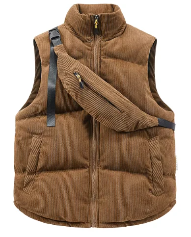 Men's Bodywarmer - Quilted Corduroy - High Collar - Zip Closure - Adjustable Fit - Image 5