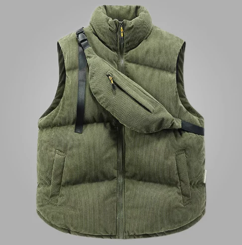 Men's Bodywarmer - Quilted Corduroy - High Collar - Zip Closure - Adjustable Fit - Image 6