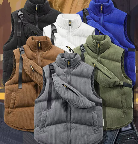 Men's Bodywarmer - Quilted Corduroy - High Collar - Zip Closure - Adjustable Fit - Image 7
