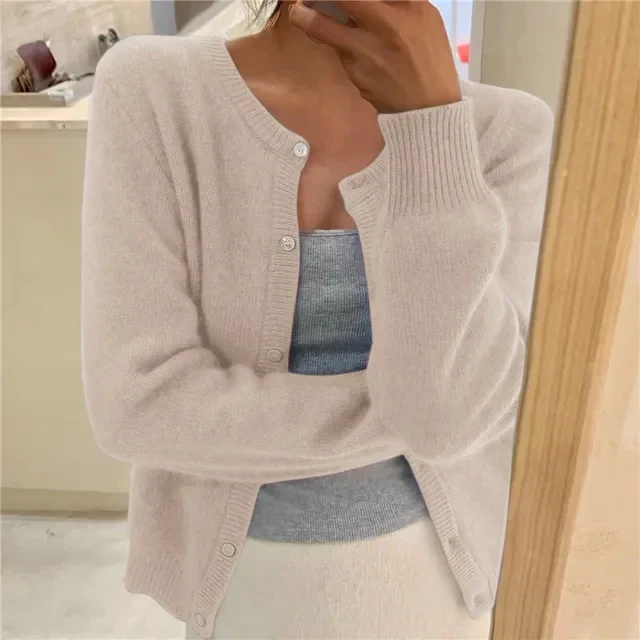 Women's Cardigan - Fine-Knit - Round Neck - Button Closure - Long Sleeves - Comfort Fit - Image 3