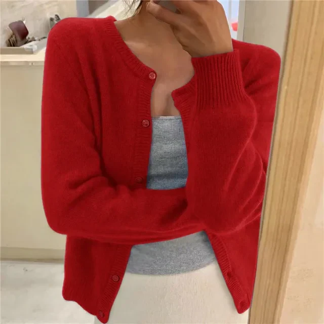 Women's Cardigan - Fine-Knit - Round Neck - Button Closure - Long Sleeves - Comfort Fit - Image 4