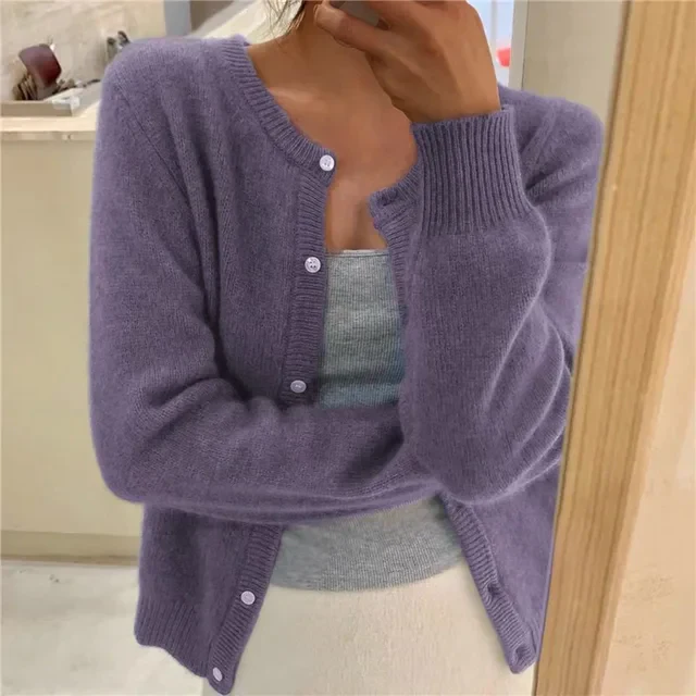 Women's Cardigan - Fine-Knit - Round Neck - Button Closure - Long Sleeves - Comfort Fit - Image 5