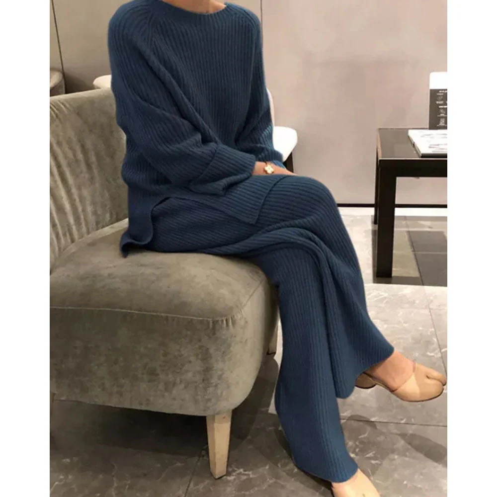 Ladies Loungewear Set – Ribbed – Relaxed Fit – Wide Legs – Soft Stretch Knit - Image 3
