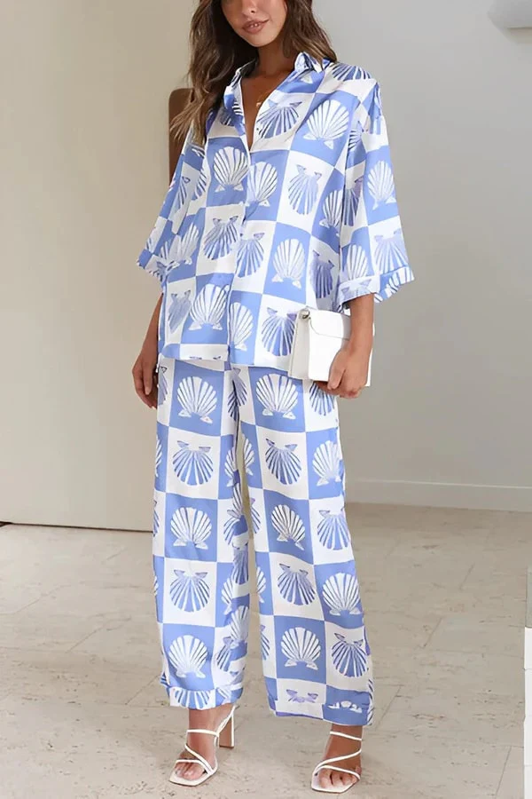 Women's Two-Piece Set – Loose-Fitting Shirt with V-Neck – Wide Pants – Breathable and Comfortable - Image 5