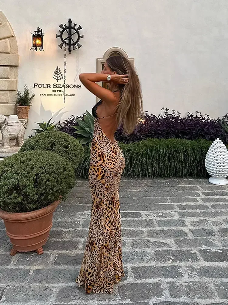 Women's Evening Dress - Halterneck with Lace - Maxi Length - Elegant Tailored Fit - Image 3