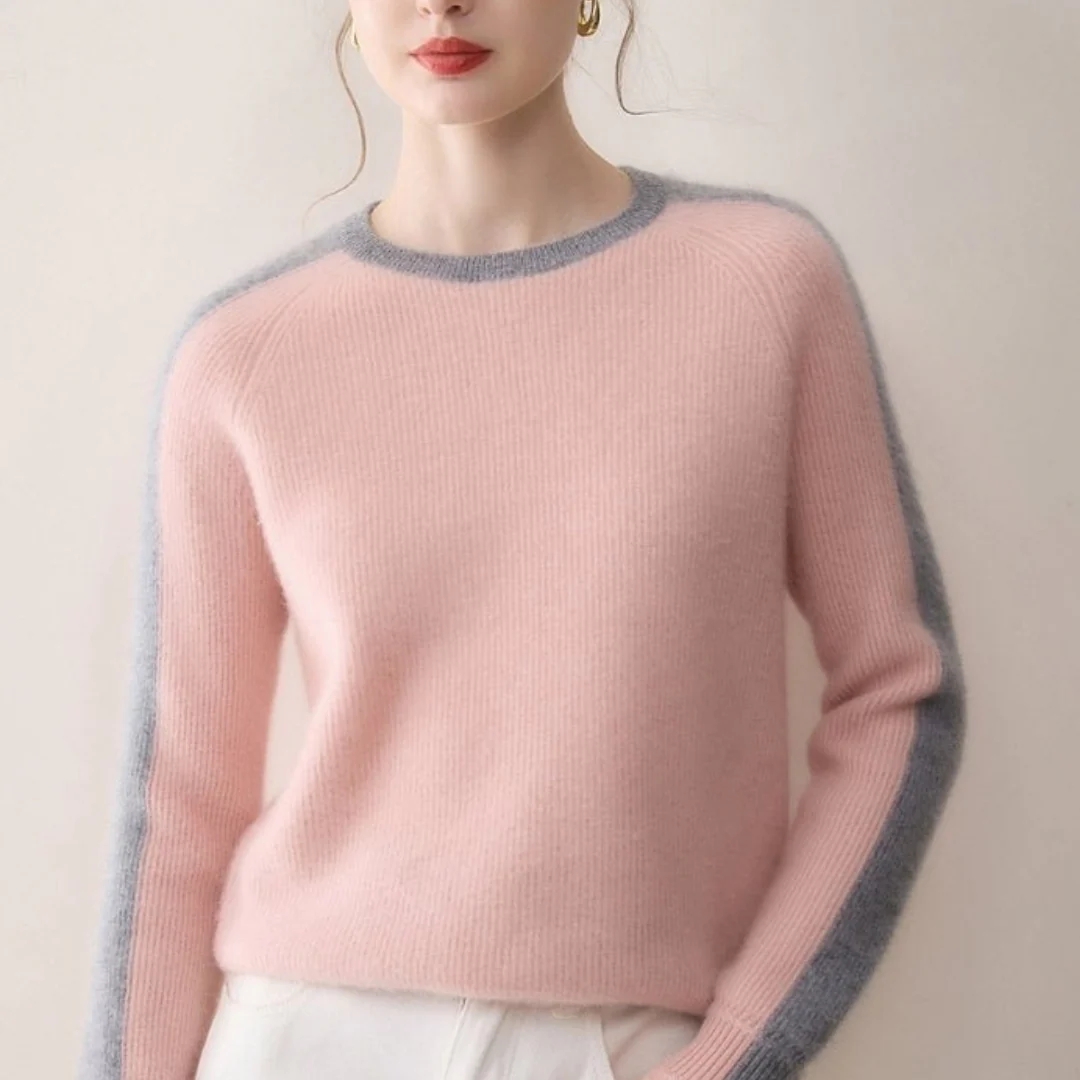 Veronica Color Block Crewneck Sweater | Ribbed Cuffs Raglan Sleeves Sweater - Image 2