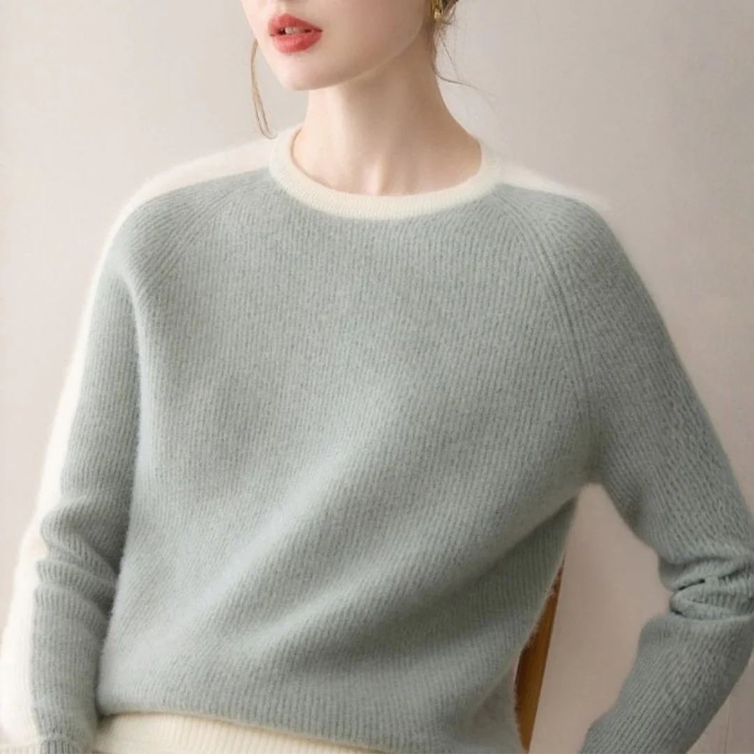 Veronica Color Block Crewneck Sweater | Ribbed Cuffs Raglan Sleeves Sweater - Image 3