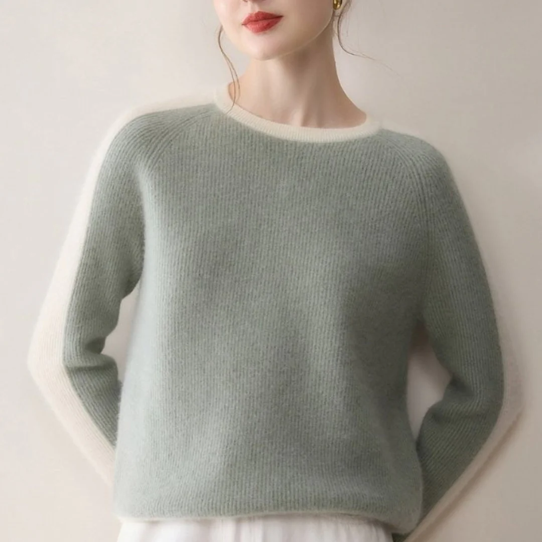 Veronica Color Block Crewneck Sweater | Ribbed Cuffs Raglan Sleeves Sweater - Image 4