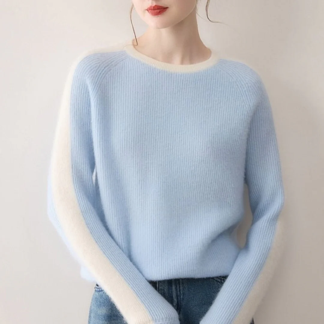 Veronica Color Block Crewneck Sweater | Ribbed Cuffs Raglan Sleeves Sweater - Image 5