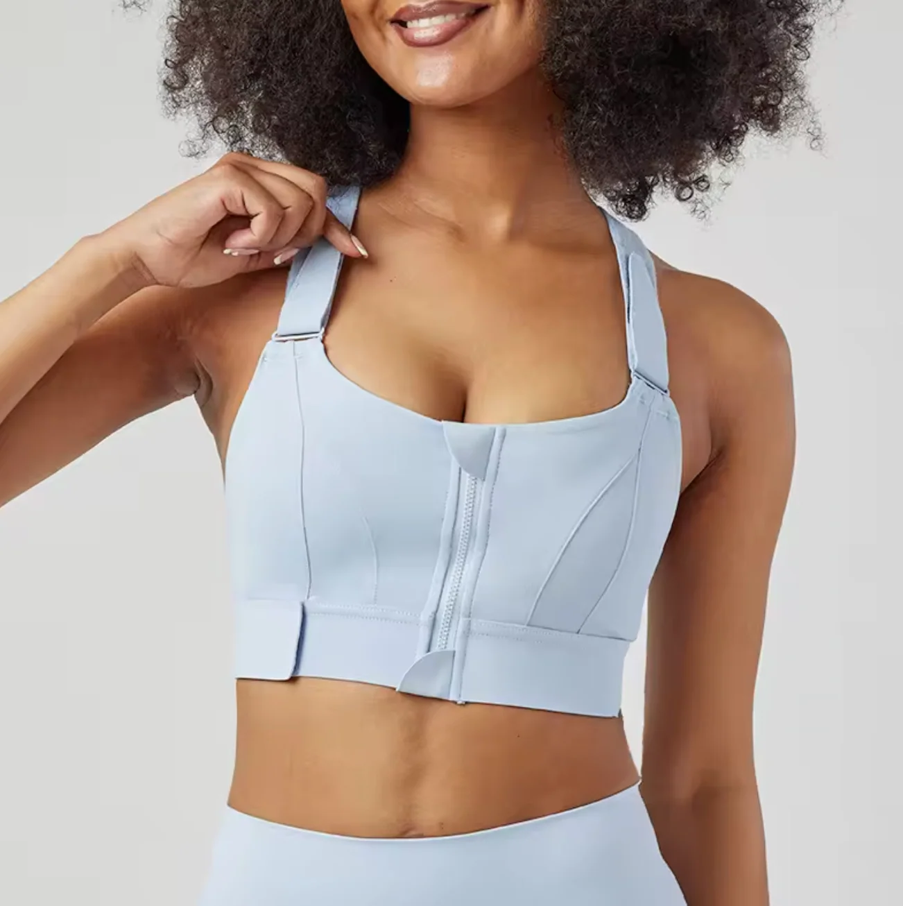 Women's Sports Bra - Front Zip - Adjustable Straps - Breathable and Stretchy - High Support - Image 11