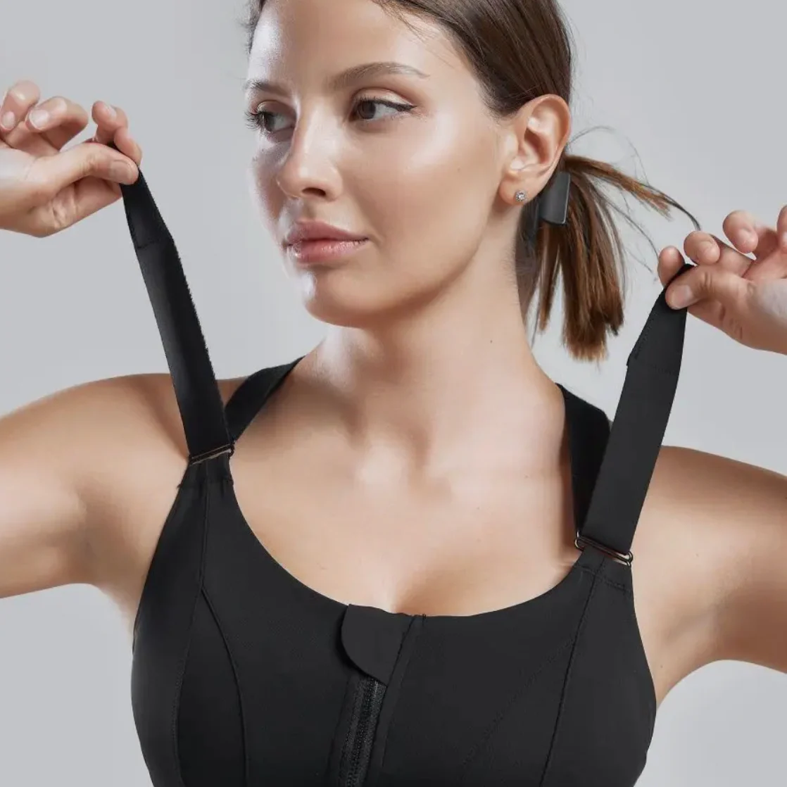 Women's Sports Bra - Front Zip - Adjustable Straps - Breathable and Stretchy - High Support - Image 3