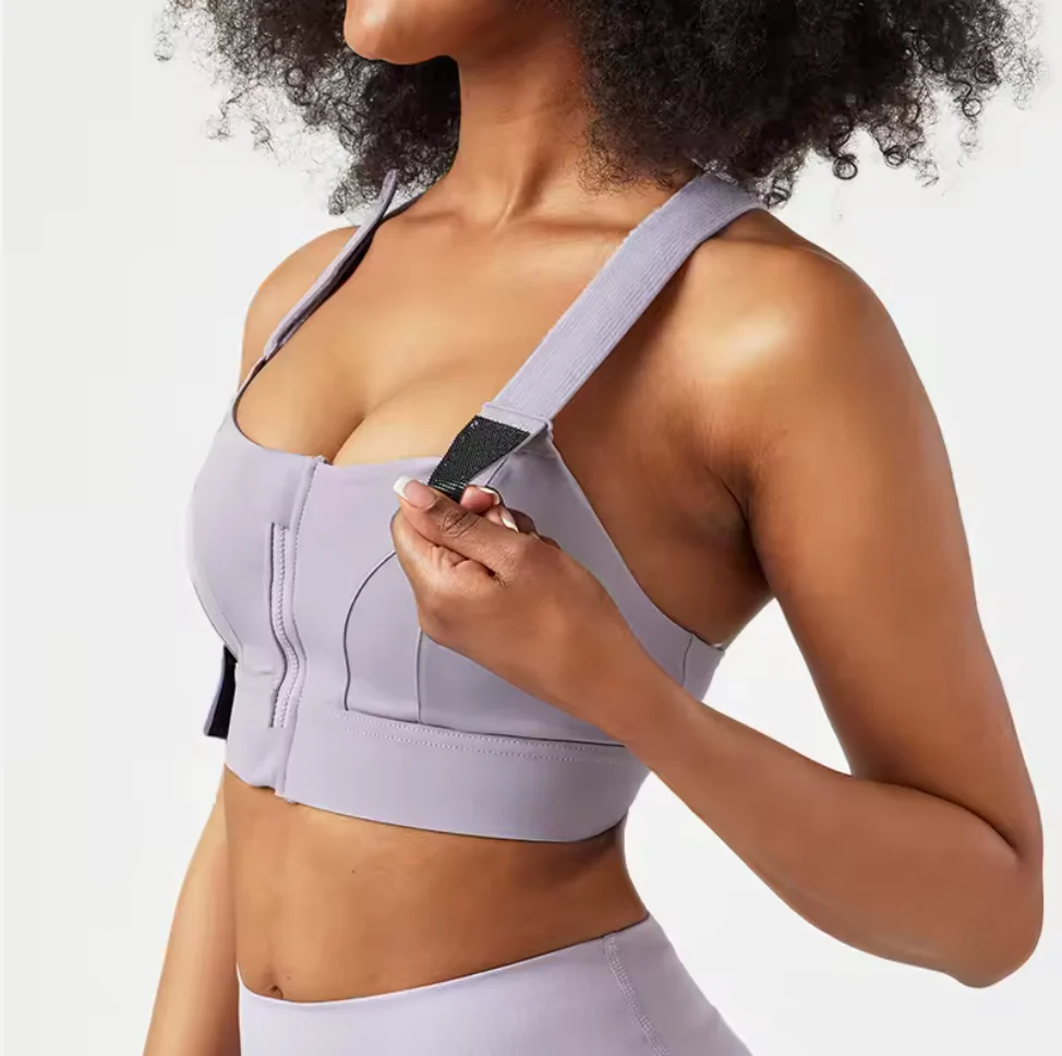 Women's Sports Bra - Front Zip - Adjustable Straps - Breathable and Stretchy - High Support - Image 9