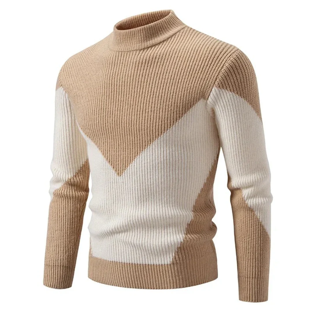 Men's Sweater – Knitted Regular Fit – Mock Neck – Geometric Design – Long Sleeve - Image 4