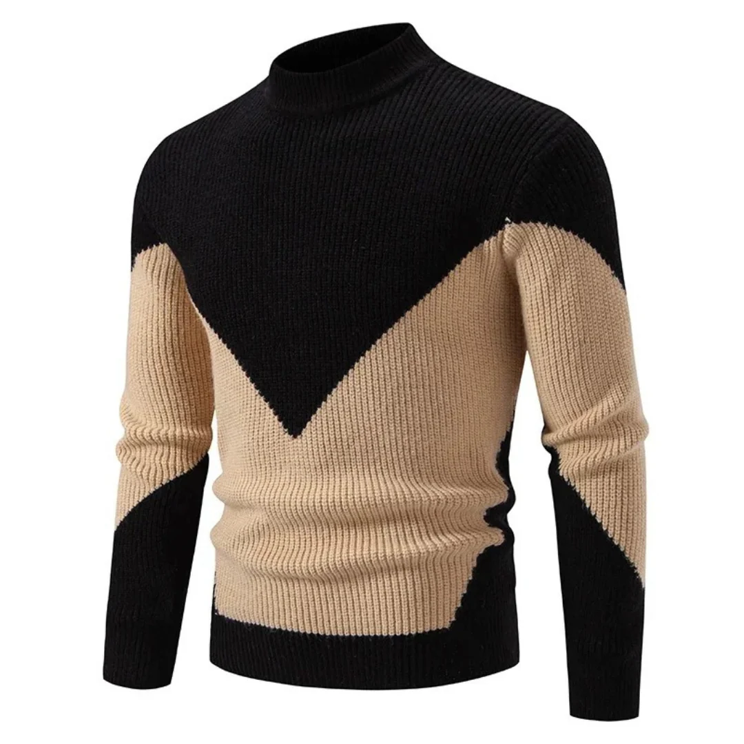 Men's Sweater – Knitted Regular Fit – Mock Neck – Geometric Design – Long Sleeve - Image 5