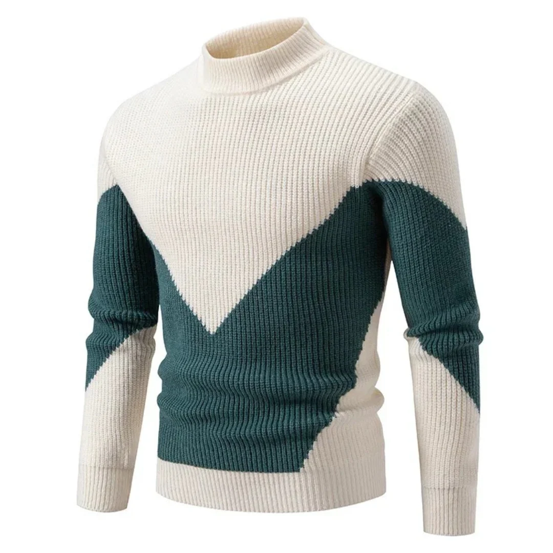 Men's Sweater – Knitted Regular Fit – Mock Neck – Geometric Design – Long Sleeve - Image 6