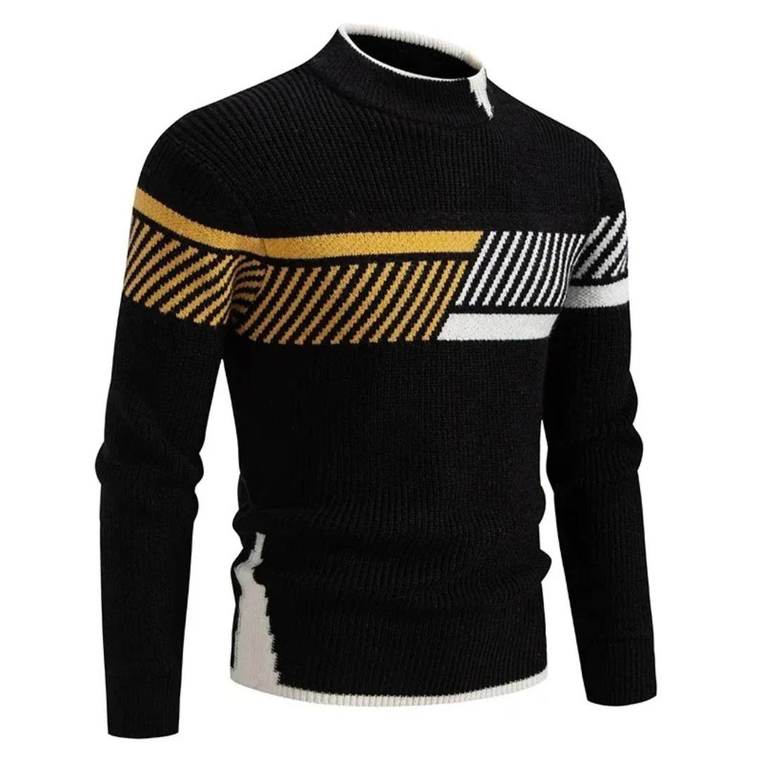 Men's Sweater – Knitted Regular Fit – Mock Neck – Geometric Design – Long Sleeve - Image 8