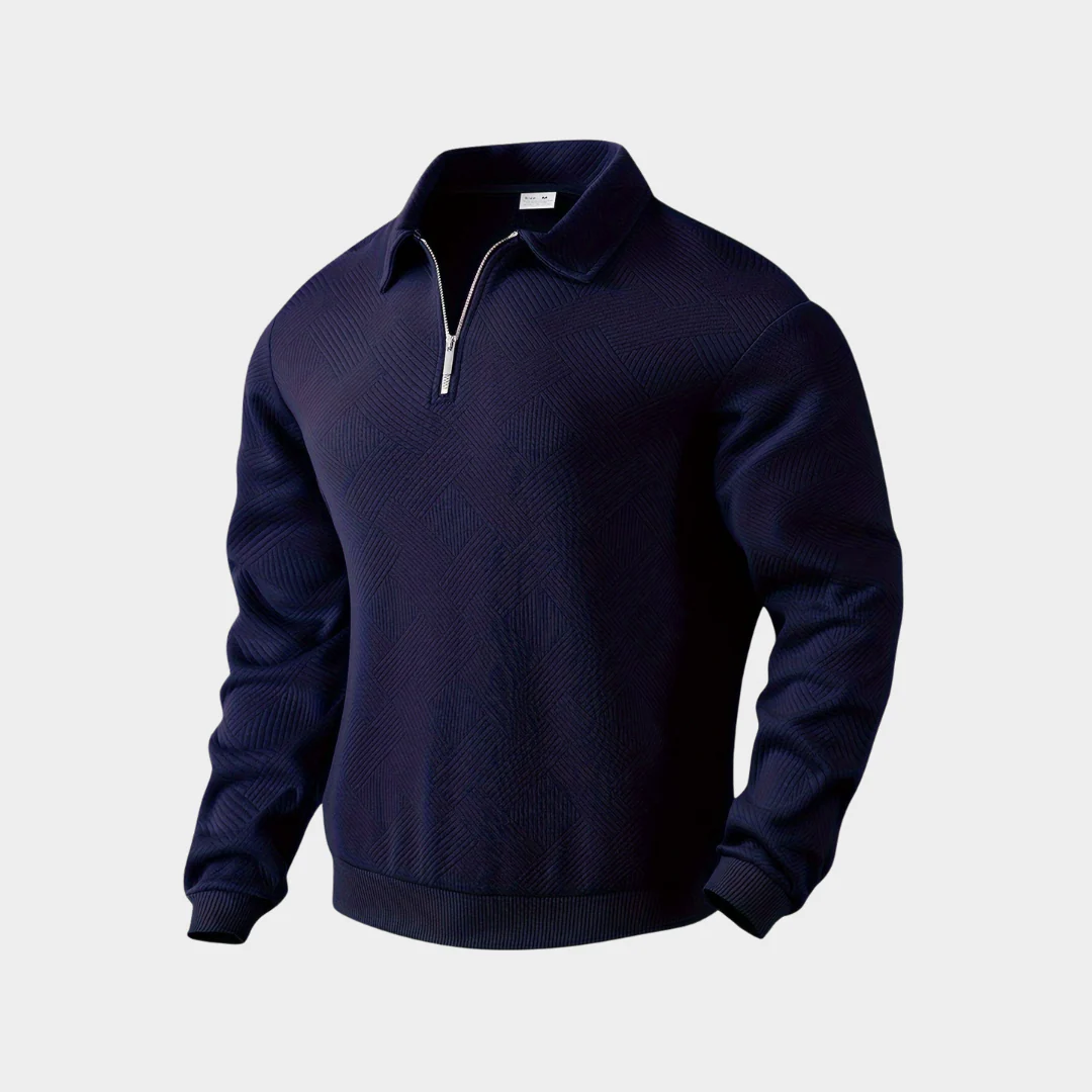 Men's Sweater - Half Zip - Knitted Texture Pattern - Ribbed Cuffs - Comfort Fit - Image 3