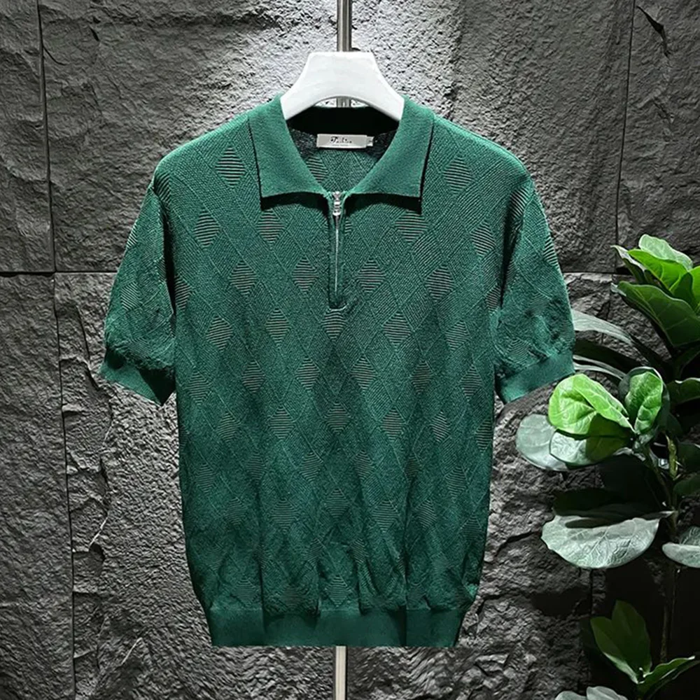 Men's Polo Shirt - Knitted Cotton - Short Sleeve - Zipper Closure - Casual Slim Fit - Image 3